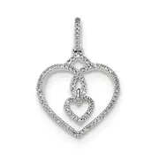 14k White Gold Real Diamond Hearts Pendant