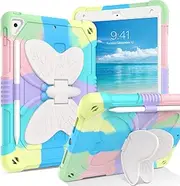 DUEDUE Case for iPad 10.2 for Kids, iPad 9th/8th/7th Generation Case, [Heavy Duty Protection] Shockproof iPad Air 3 Case with Butterfly Kickstand Pencil Holder, Green (Pencil/Strap NOT Included)