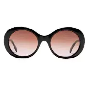 EMILIO PUCCI 55MM Round Sunglasses Shiny Black Bordeaux print retro Cobain 60s