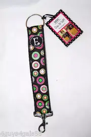 Purse Key Chain BAG CLIP 8" Black Strap BOLD POLKA DOTS MSC Monogram Letter E