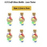 6 X Craft Glass Bottle Empty Bottle Cork Lid Lace Twine Candy Lolly Storage