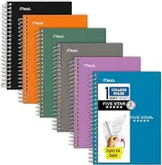 Five Star Personal Size Spiral Notebooks, 6 Pack, 1 Subject, College Ruled Paper, Fights Ink Bleed, Water Resistant Cover, 7" x 4-3/8", 100 Sheets, Purple, Orange, Green, Blue, Gray, Black (38028)