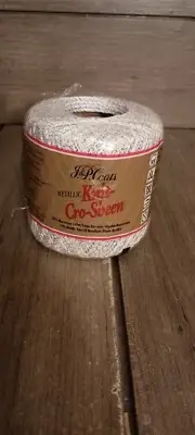 J & P Coats Metallic Knit Croc-Sheen Crochet Thread 100Yds White/Silver New