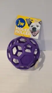 JW Holee Roller Dog Fetch Treat Dispenser Puzzle Ball-Size Large 5.5 Inch-Purple