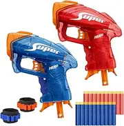 2 Pack Mini Blaster Guns Set for Nerf, Small Toy Guns for Boys with 20 Pack Refill Foam Darts, 2 Wristbands, Party Supplies, and Outdoor Games for Kids Age 4 5 6 7 8 and Adults