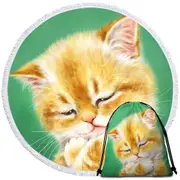Cute Tempting Ginger Cat Drawing Round Beach Towel