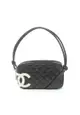 二奢 Pre-loved Chanel Cambon line accessory pouch Handbag leather black white silver hardware