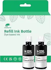 COLORETTO H-32XL Black Ink Refill Bottle, Compatible with HP 32 XL Ink for Smart Tank 7301, 7001, 7602, 5000, 5101, 450, Plus 551, 555, 557, Ink Tank 310, 319, DeskJet GT-5810, GT-5820 (2 Pack)