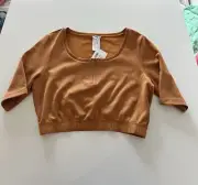 NEW Wolford Mighty 80s Crop Top Logo Waistband Sugar Almond Tan L Zip