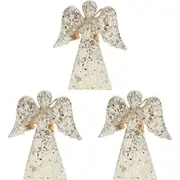 3x LVD Wooden Ornament Medium Angel Seasonal Decorative Home Decor Champagne