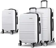 [Wanderlite] 3-Piece Hardside Luggage Set (20/24/28 inch), White ABS Spinner Suitcases with TSA Lock, Lightweight Travel Cases