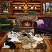 Plush Faux Fur Tan Golden Brown Wolf, Bear Rug, Ultra Suede Lining, Fur Accents