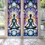 Yoga Stained Glass Window Film, Decorative Yoga Stained Glass Window Film, Yoga Stained Glass Window Film for Bathroom Door Heat Anti UV