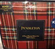 Pendleton King Sheet Set Cotton Flannel Reilly Plaid Red OEKO-TEX 4 Cases NEW