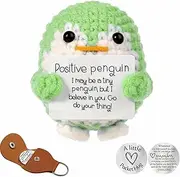 2 PCS Positive Penguin and Decision Coin, Positive Animals, Cute Animals Emotional Support Gifts, Pocket Penguin with Postive Message Card, Plush Crochet Gifts for Women Men Home Office Desk Decor