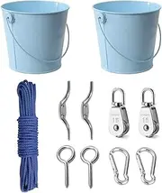 FUQUN Treehouse Accessories for Kids - Pulley With Bucket Cable, Playhouse Game, Pirate Ship Outdoor Accessories (2 Sets, Blue)