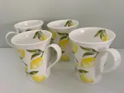 New Mikasa Lemons Set of 4 Cups Mugs Bone China White Yellow MIKASA