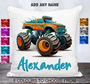 Monster Truck Cushion Cover Throw Pillow Reversible Sequins Personalised Truck
