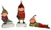 Studio M Elf Trio 3 Piece Wooden Holiday Christmas Set for Village, Mantle, etc