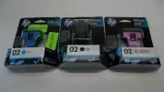 Set of HP 02 Ink Cartridges (B) C8721WN (C) C8771WN (M) C8775WN - Sealed/Expired
