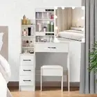 Makeup Dressing Table Vanity Set with Mirror Hollywood Desk Stool Set Drawers