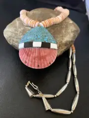 Spiny Oyster, Blue Turquoise Shell Pendant Santo Domingo Necklace 26" 12519
