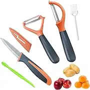 Trez Treamer 5PCS Y&P Vegetable Peeler - Stainless Steel Potato Carrot Cucumber Apple Peeler with Orange Fruit Knife