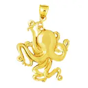 14K Gold 32MM Octopus Pendant