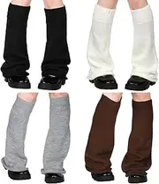 [Shyyween] 4 Pairs Leg Warmers for Women Kawaii Y2k Leg Warmers 4 Colors Harajuku Japanese Boot Socks Gyaru Cute Leg Warmers Goth Lolita Accessories, Black, Gray, Brown and White
