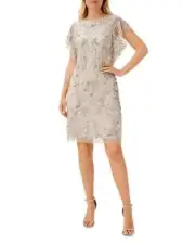 Aidan Mattox L64410 Womens Silver Embellished Knee-Length Shift Dress Size US 2