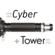 KiWAV Motorcycle Cyber Grips Black with Tower Bar Ends Silver/Silver