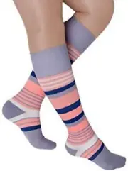 Rejuva Motley Stripe Unisex Calf High 15-20mmHg (Coral/Gray) Small