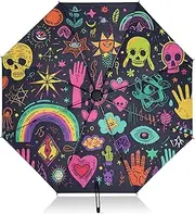 [PDZRMY] Colorful Skulls Eyes UV Protection Travel Umbrella Compact for Rain and Sun - Auto Open and Close UPF 50+ Windproof Portable 46” Sun Umbrella for Women and Men