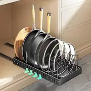 Pull Out Pots and Pans Organizer Under Cabinet, Sliding Lid Holder and Pan Rack in Kitchen, Slide Out inside Cabinet Storage for Pot Lid, Bakeware, Dishes, 8 Adjustable Dividers (1, BLACK)