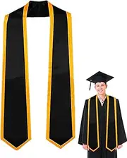 [Generic] Graduation Stole Satin Sash | Fashionale Plain Graduate Stole Student Graduation Stole - 72-Inch Long Unisex Plain Graduation Stole Adult Plain Stole for Women Men, Black and Gold, Refer to