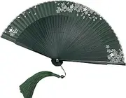 [ROBAUN] 8.3"(21cm) Hand Held Silk Folding Fan Hand Fan, Fabric Hand Folding Fan with Hollow Bamboo Frame and Tassel