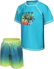 [Zestonie] Boys Rash Guard Set for Kids Boys 2 Piece Short Sleeve Swim Shirts with Trunks Quick Dry Bathing Suits Swim Set