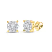 14k Yellow Gold Round Diamond Cluster Earrings 1/3 Cttw