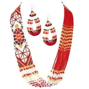 HANDCRAFTED RED WHITE BEADED TURTLE NATIVE STYLE NECKLACE EARRINGS S38/14
