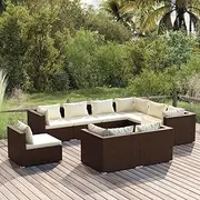 Patio Furniture Sets 9 Piece Garden Lounge Set with Cushions Poly Rattan Brown