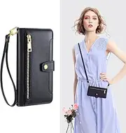 Mobile Phone Case for Samsung Galaxy S20 FE, PU Leather Case with Zip, Card Slot, Stand and Carrying Strap, TPU Bumper Case, Magnetic Closure, Black, Flip Case