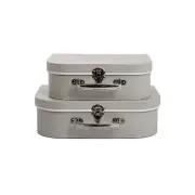 Set of 2 Suitcase Gift Boxes Hamper Pale Grey Keepsake Storage Baby Shower