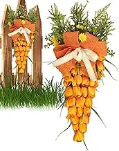 Easter Wreath | Teardrop Swag Orange Flower Front Door Decor - Farmhouse Window Door Decorations, Home Wall Decor Artificial Holiday Wreath for Spring Easter Day
