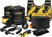 BUNKER INDUST Off-Road Recovery Kit with 15,422kg 9Mx1Inch Kinetic Rope, Hitch Receiver, Soft Shackles, Recovery Ring & Winch Damper - Heavy Duty Reliable Safe Recovery Gear w/Glove, Carry Bag