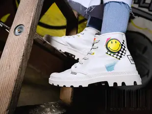 =CodE= PALLADIUM PAMPA X SMILEY 1990 電繡微笑聯名軍靴(白) 77363-116 刺繡 男