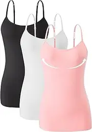[Knuffnee] Women's Cotton Undershirt Shelf Bra Vests Adjustable Spaghetti Top Pack of 3