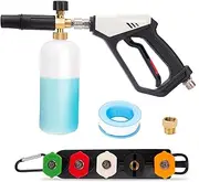 Short Pressure Washer Gun, 4000 PSI High Pressure Washer Gun with Foam Cannon, 1/4 Inch Quick Connector, 5 Nozzle Tips, 1L Foam Tank for Car Washing