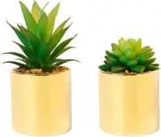 Faux Succulent Artificial Plants 7'' & 5'' in Pots Home Decoration Set Gold