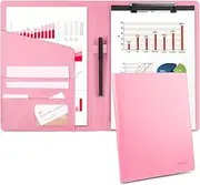 Geila Padfolio Portfolio A4 Clipboard Folder, Suitable for Work, Writing, and Meetings, Faux Leather Folder with A4 Paper and Pen (Pink)