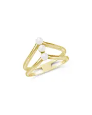 Sterling Forever 14K Over Silver 3mm Pearl Triple Stack Ring